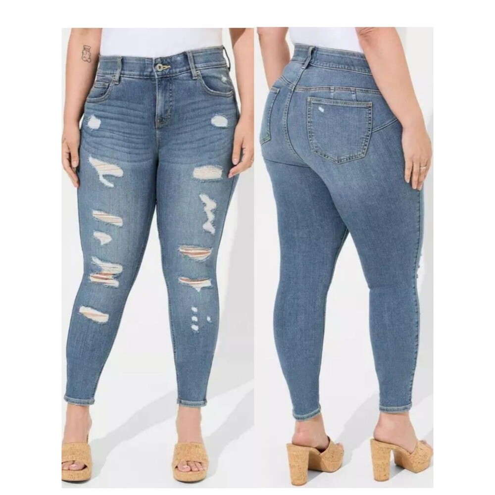 Torrid 14 Bombshell Skinny Premium Stretch High-Rise Deconstructed Jeans 3965-